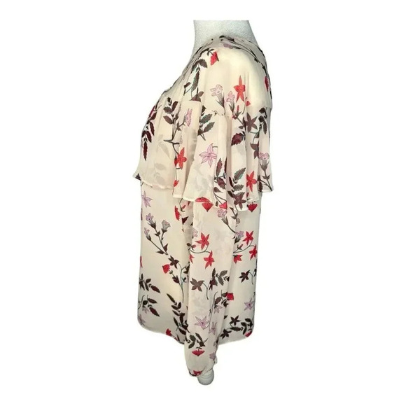 Lauren Conrad Women's Small Long Sleeve Floral Blouse Cream And Red - Picture 2 of 8